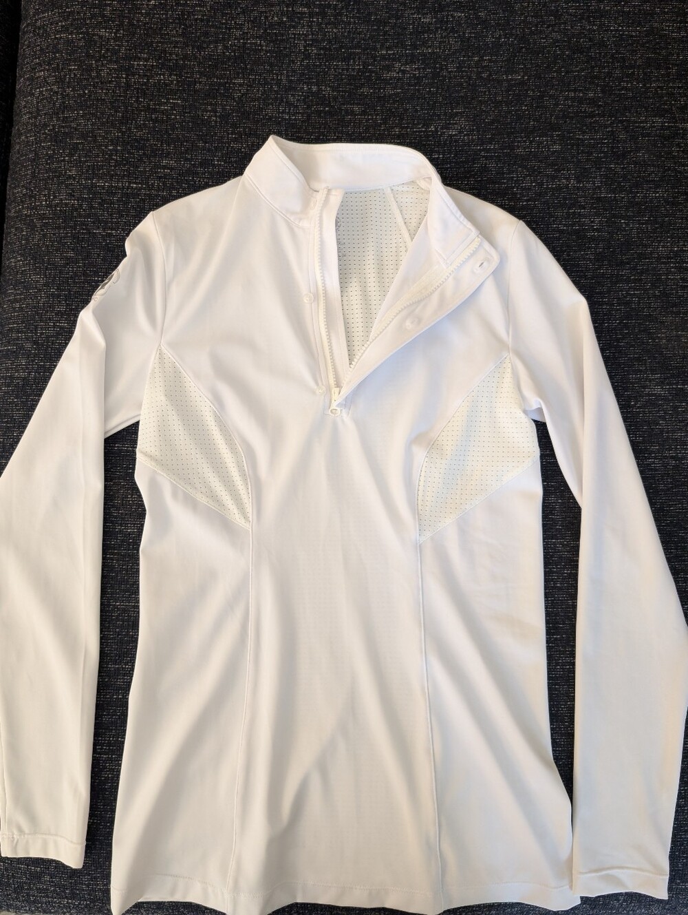 SYNC Equestrian White Long-Sleeve Performance Shirt with Zip Mock Neck
